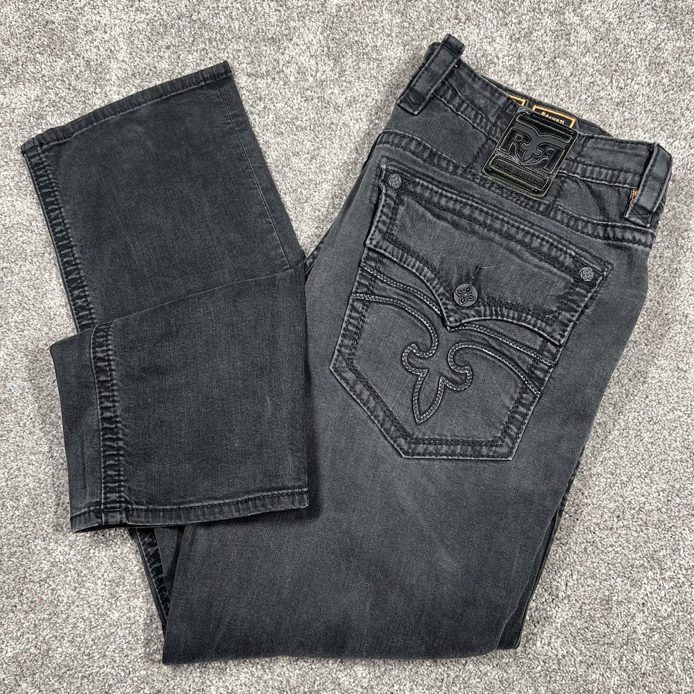 Rock Revival Jeans Mens 42 Steven Straight Black Wash Denim Y2K USA